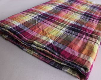 Cotton seersucker yellow/orange/purple check lightweight shirting