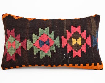 SALE! Black Pink Green SLumbar kilim pillow kilim vintage pillow home decor pillow throw pillow decorative pillow cover brown kilim pillow