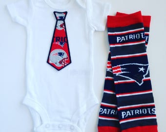 Baby Boy New England Patriots Tie Outfit- with matching legwarmers