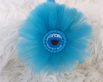 Cookie Monster headband- Sesame Street headband- blue tulle headband
