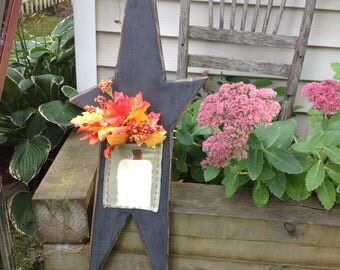 Tall Black wooden Star with hand painted Pumpkin bag