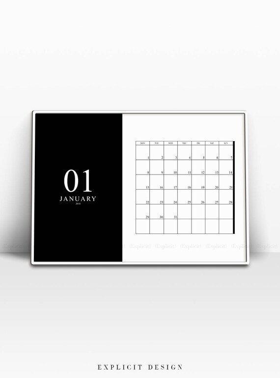 Black And White Printable Monthly Calendar 2018 Minimalist 12