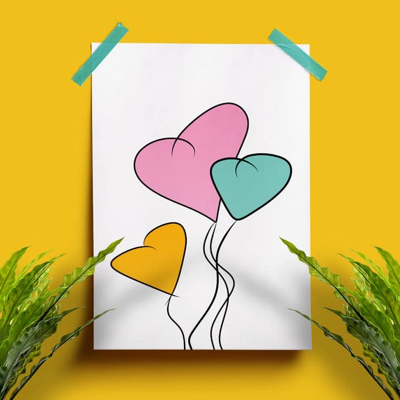 items similar to heart balloons printable poster digital download