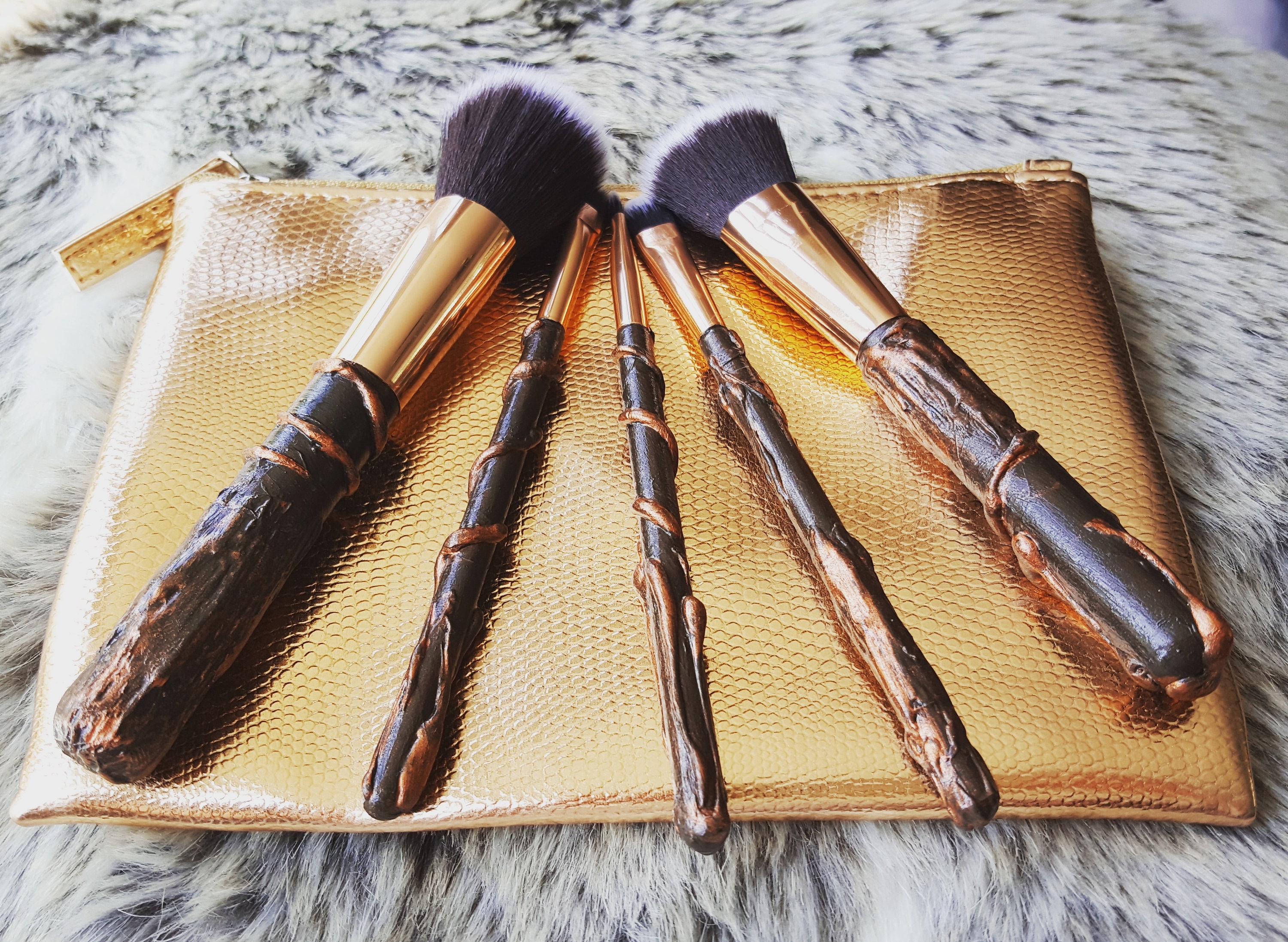 Harry Potter inspired wizard wand makeup brush set with bronze