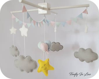 READY TO SHIP Baby Mobile - Baby Crib Mobile - Nursery Mobile Clouds – Stars and Clouds Mobile – Pastel Mobile – Hanging mobile – Balloons