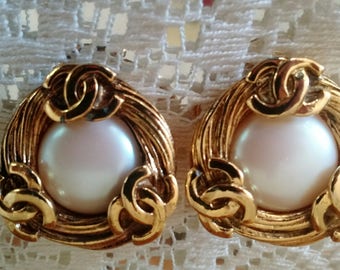 Signed Vintage Chanel earrings, Vintage Couture, signed designer jewelry