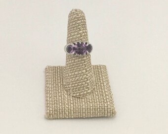 Amythest ring, sterling silver rhodium plated amythest ring, 925 sterling silver natural amethyst and zirconia stones, one of a kind ring