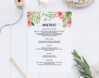 Tropical Printable Wedding Menu Template Kraft Menu Cards