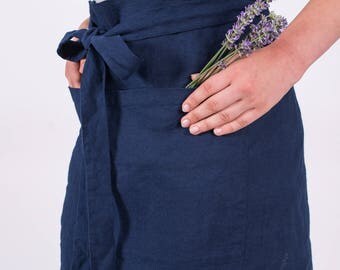 Full Linen apron, Half linen apron, wrap apron, cafe apron, natural flax apron, cooking apron, workshop apron