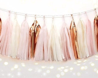 Tissue Tassel Garland fully assembled -Champagne -pink-Blush-rose gold- Paper Modern Room Wedding Shower Tassel Decor Balloon Tails birthuo