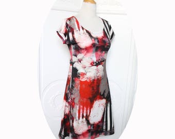 Dress P' basic little pink/red/black tone, short dress in cotton jersey has black stripes, red printed jersey dress, dress stretch red striped
