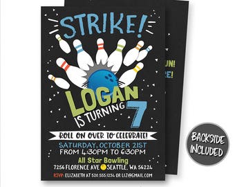 Bowling Birthday Invitation, Bowling Invitation, Bowling Party, Bowling Birthday Party, Bowling Personalized Invite, Ten Pins Printables