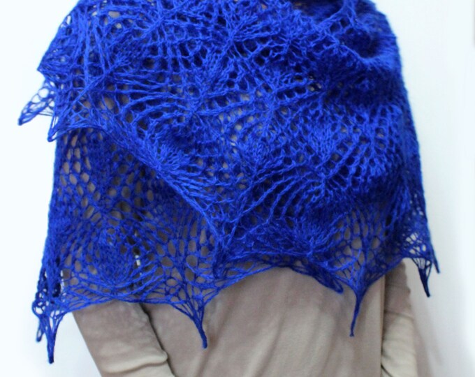 Knit shawl, knit scarf, crochet shawl, knitted scarf, shawl of mohair, knitted shawl,delicate shawl, blue shawl, lace shawl, handknit shawl