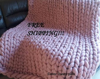 FREE SHIPPING!!!100% merino wool blanket Chunky wool blanket wool blanket Arm knit blanket Super chunky blanket Chunky knit blanktet