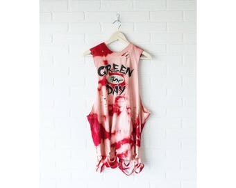 Green Day - Distressed shirt - Custom band shirt - Reworked band tee - Bleached shirt - Large