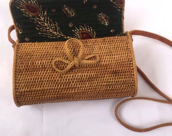 Oval / Cylinder Rattan Bag with Long Strap