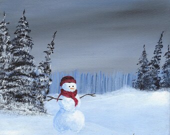 Snowman painting | Etsy