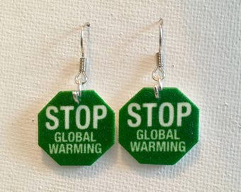 Stop Global Warming Earrings Handmade Plastic Charms