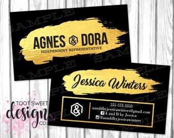 Agnes and Dora Business Cards, Agnes & Dora Marketing / Branding Business Card, Black Gold Foil, Custom Personalized Agnes Dora, PRINTABLE