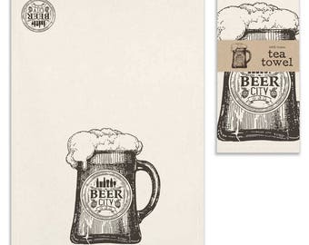 Set of Four Beer City Tea Towels-Fun Tea Towels-Beer City Tea Towels-Beer City-Tea Towels-Rustic Tea Towels-Farmhouse Decor-Gift