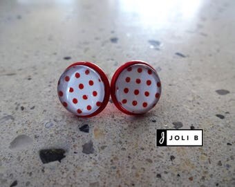 Copper plated red earrings - 12 mm glass Cabochon