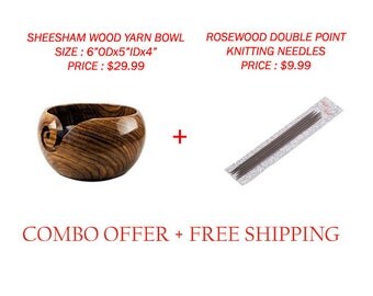 Combo offer Wooden yarn Bowl + DP Needles