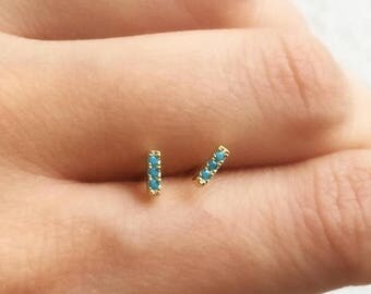 Turquoise Stud Earrings. Tiny CZ Earrings. Sterling Silver Studs. Dainty Studs. Minimalist Jewelry