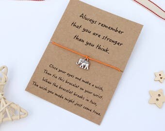 Elephant Wish Bracelet, Elephant Strength Bracelet, Elephant Jewellery, Elephant Gift, Elephant Friendship Bracelet, Elephant Keepsake Card