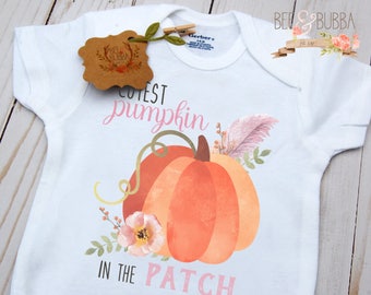 Cutest Pumpkin In The Patch Onesie, Girls Fall Boho Onesie, Fall Baby Bodysuit, Autumn Shirt, Pumpkin Patch Shirt Take Home Outfit Baby Gift