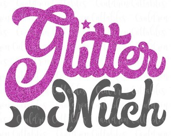 Glitter Witch SVG Cut File - Halloween Clipart - Wicca DXF EPS Png File - Diecut Machine Digital File - Instant Download