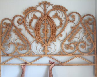 Rattan Wicker Peacock Headboard Queen LOCAL PICKUP ONLY
