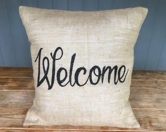 Welcome Pillow Housewarming Gift Throw Accent Burlap Outdoor Welcome Pillow Housewarming Gift Throw Accent Burlap Outdoor