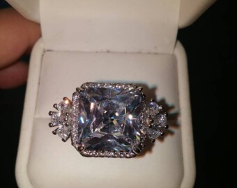 SALE AAA White Sapphire Cocktail Ring, Platinum over Silver, Free Shipping.