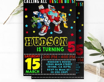 INSTANT DOWNLOAD - Rescue Bots Birthday, Rescue Bots Invitation, Rescue Bots Party, Rescue Bots Party Invitation, Resque Bots Invite