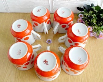 Set of 7 Vintage Red Coffee Mug Сup with polka dot Soviet tea cup set Tableware USSR Retro Red Polka Dot USSR tea cup Tea mugs Tea set gift