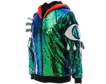 Iridescent sequinned mermaid festival eye jacket