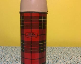 1960s Tartan Plaid Thermos, Vintage