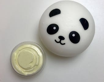 Banana pudding slime + free JUMBO SLOWRISING panda bun squishy