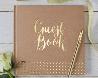 Gold Foiled Kraft Wedding Guestbook, Wedding Guest Book, Kraft Party Guest Book, Kraft & Gold Baby Shower Guest Book