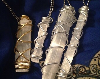 Selenite Crystal Wire Wrapped Necklaces