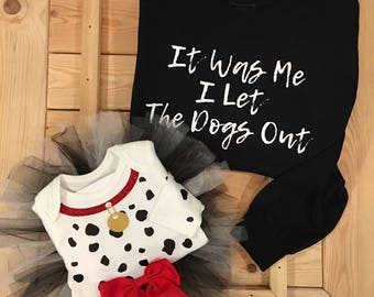 Dalmatian Who Let the Dogs Out Mommy and Me Halloween Costume .. Children's Dalmatian Onesie .. Baby Girl and Big Sister Matching Costume
