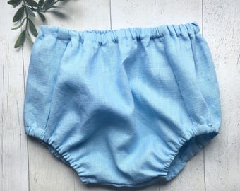 Baby blue Linen bloomers / diaper cover / nappy cover / traditional kids clothing
