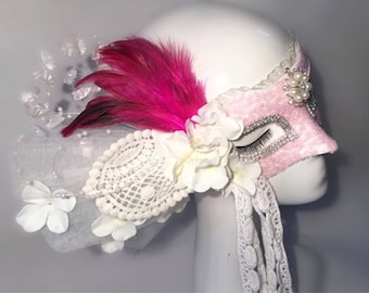 Unique Masquerade Mask Womans Flower Pink Sexy Lace Top Mask The Queen Of Clubs Mask Halloween Party Masquerade Mask Costume Ball Mask Bdsm