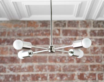 Industrial Chandelier - Modern Ceiling Light - Semi Flush - Mid Century Fixture - Nickel Sputnik Lamp - Chrome Fixture