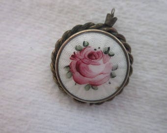 Antique Croton Ladies Pendant Watch with Gillioche Enamel Rose