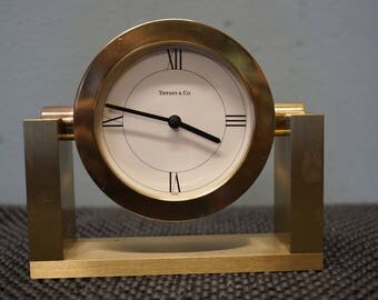 Vintage Tiffany & Co Art Deco Style Solid Brass Mantel Desk Clock