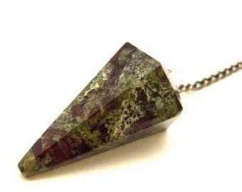 Beautiful Heliotrope Jasper Gemstone Point Pendulum with chain