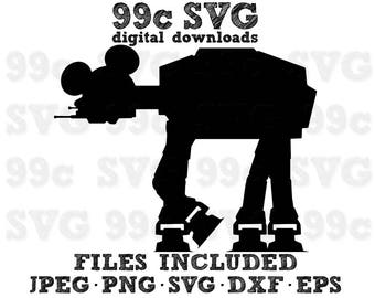 Mickey ATAT Walker Star Wars SVG DXF Png Vector Cut File Cricut Design Silhouette Cameo Vinyl Decal Party Stencil Heat Transfer Iron