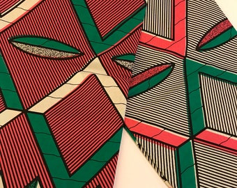 Pink & Green Abstract Print African Print Fabric - sold by the yard