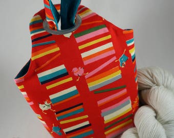 SMALL Birds Project Bag, Knitting Project Bag, Crochet Project Bag, Reversible Dumpling, Knot Bag, pocket, Saxi Bags, Saxi Bag, Yarn Bag